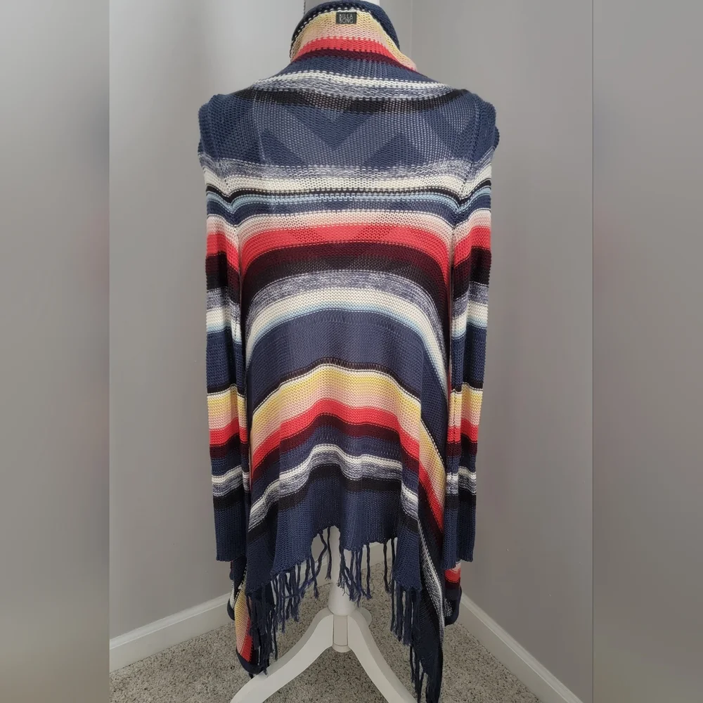 Billabong Small Womens Multi Color Cardigan with Fringe Hem and Pockets - Picture 3 of 4
